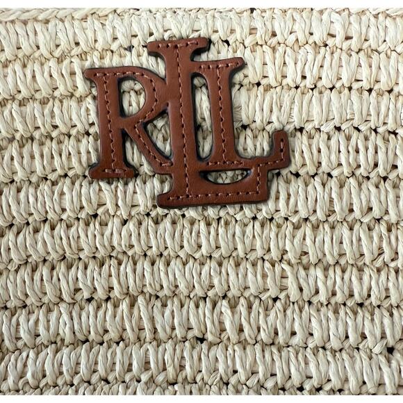 Lauren Ralph Lauren Leather Trim Straw Medium M Nicki Crossbody Bag Natural - Picture 5 of 9